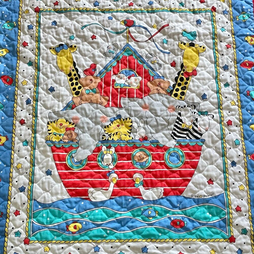 Vintage Sue Dreamer Noah's Ark quilt biblical Christian religious nursery 43x35 - Picture 8 of 8